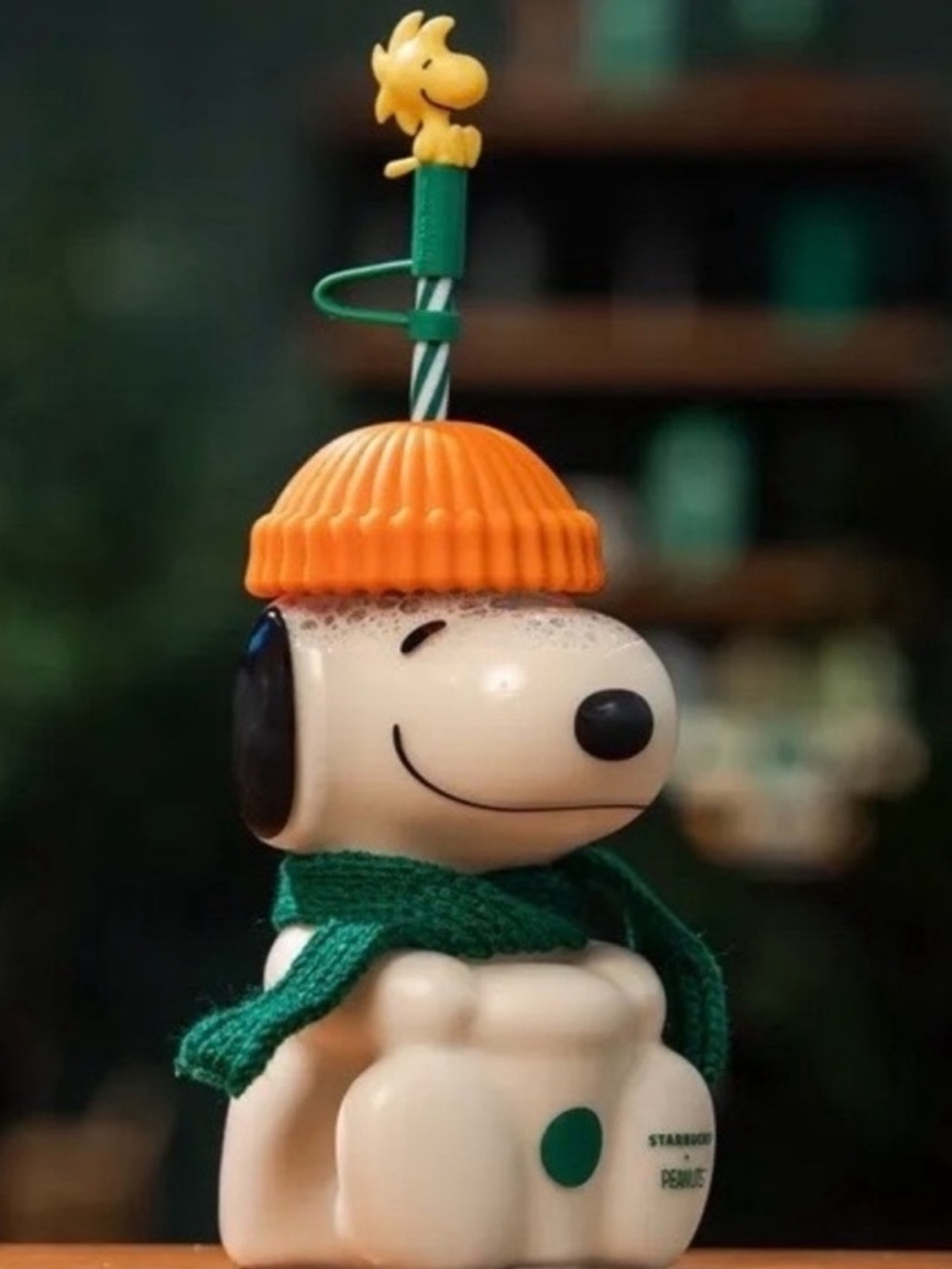 Starbucks Snoopy Dog Mug with Orange Hat and Green Scarf